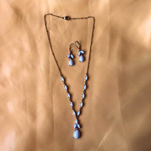 White and Gold Necklace and Drop Earring Set